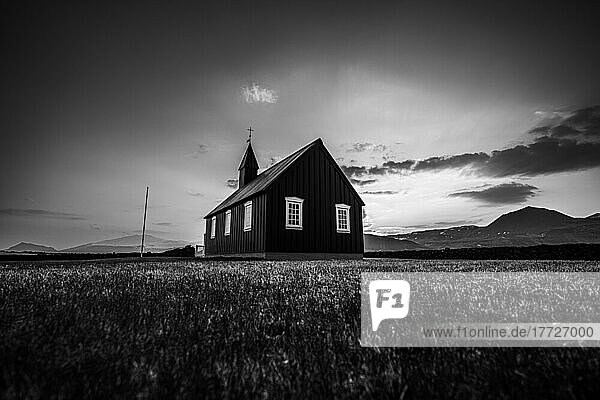 A black church known as Buoakirkja  in the Snaefellsnes peninsula  Budir  Iceland  Polar Regions