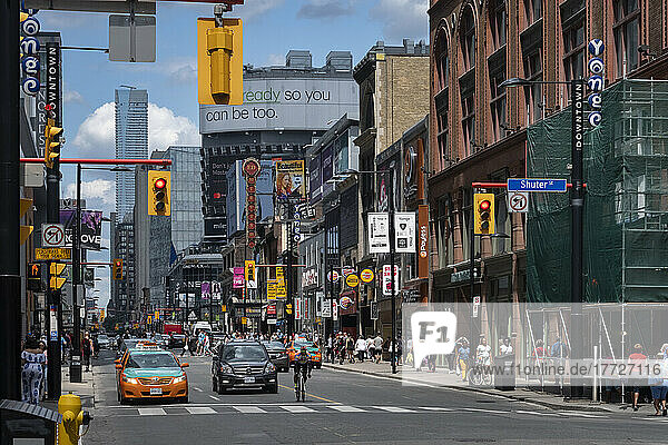 Traffic on Yonge Street  Yonge Street  Toronto  Ontario  Canada  North America