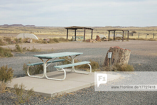 Rest stop and picnic area in vast desert