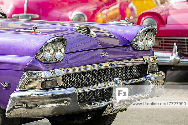 Purple vintage Ford American car  Havana  Cuba  West Indies  Central America