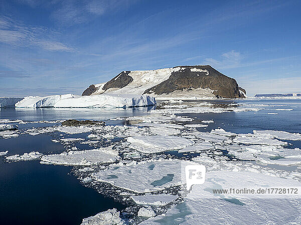 Ice chokes the waters surrounding James Ross Island and Lockyer Island  Weddell Sea  Antarctica  Polar Regions