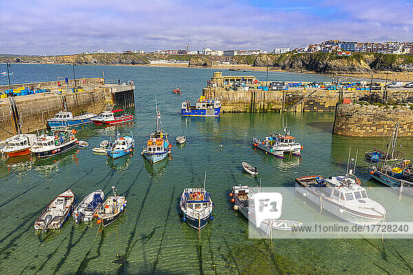 Small fishing boats  Newquay Harbour  Newquay  Cornwall  England  United Kingdom  Europe