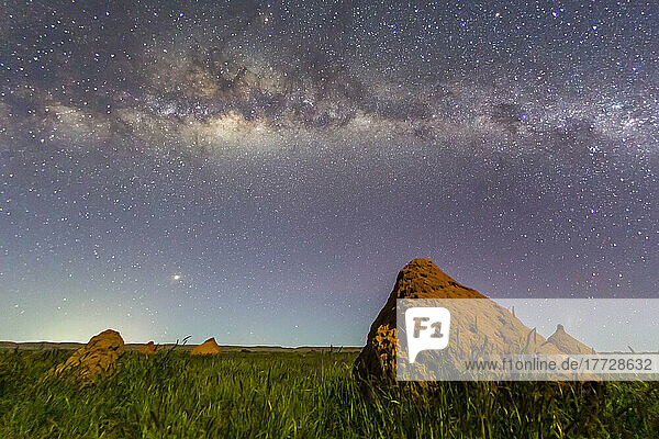 The Milky Way over termite mounds in Cape Range National Park  Exmouth  Western Australia  Australia  Pacific