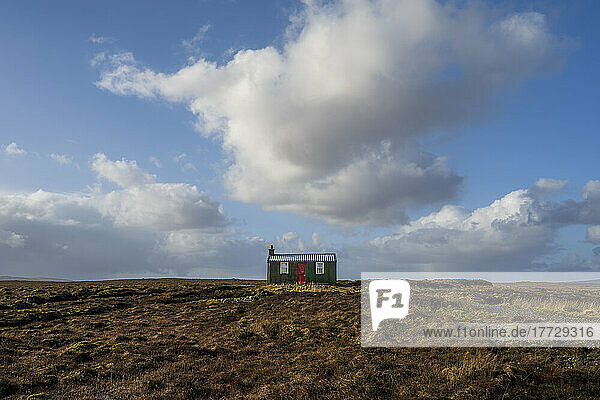 A sheiling hut on moorland on the Isle of Lewis in the Outer Hebrides  Scotland  United Kingdom  Europe