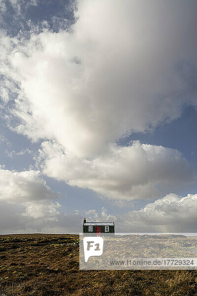 A sheiling hut on moorland  Isle of Lewis in the Outer Hebrides  Scotland  United Kingdom  Europe