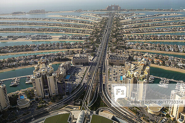 United Arab Emirates  Dubai  Elevated view of Palm Jumeirah Archipelago