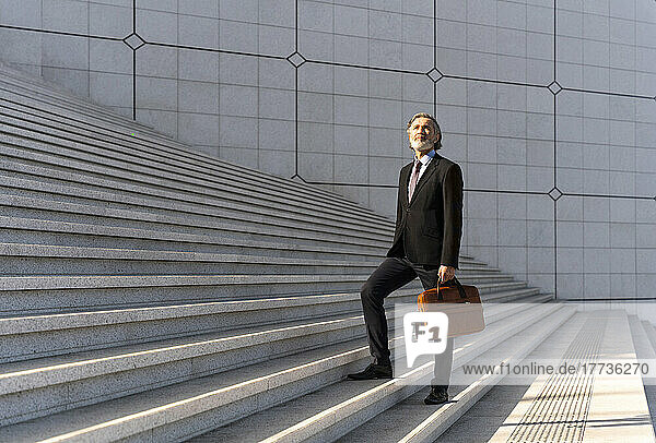 Businessman with bag standing on steps