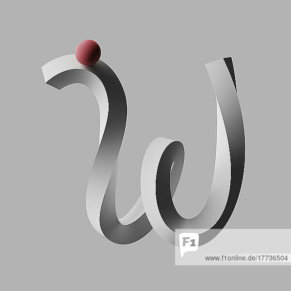 Three dimensional render of red sphere balancing on letter W