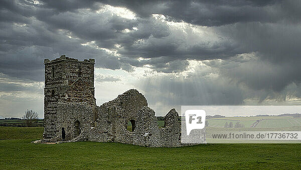 UK  England  Cranborne  Cloudy sky over ruins of Knowlton Church