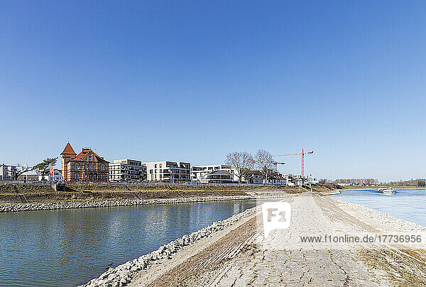 Germany  Rhineland-Palatinate  Speyer  Clear sky over river Rhine with new development area in background