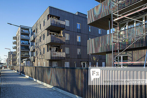 Germany  Bavaria  Munich  Energy efficient timber apartments in Prinz-Eugen-Park complex