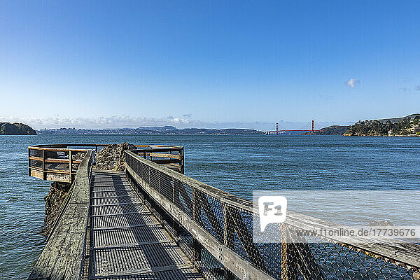 USA  California  Tiburon  View of bay with Golden Gate Bridge in background