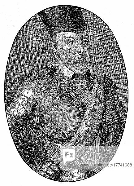 Erzherzog von Österreich  14. Juni 1529  24. Jänner 1595  aus dem Hause Habsburg war von 1564 an Landesfürst  Graf  von Tirol  Historisch  digital restaurierte Reproduktion einer Vorlage aus dem 19. Jahrhundert