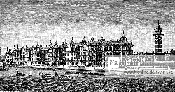 Das Thomas Hospital  St Thomas? Hospital  in London im Jahre 1870  England  digital restaurierte Reproduktion einer Originalvorlage aus dem 19. Jahrhundert  genaues Originaldatum nicht bekannt