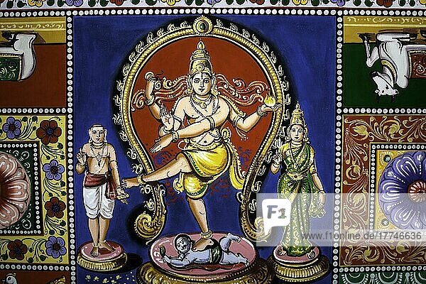 Lord Natarajar  murals on a shiva temple ceiling near Pudukkottai  Tamil Nadu  India  Asia
