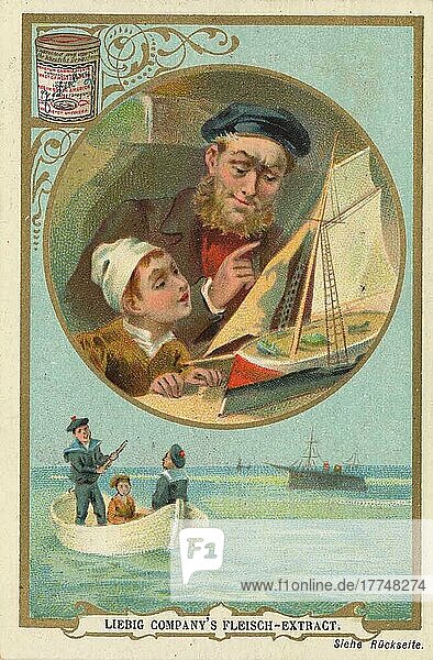 Serie Kinder und Kinderspiel  Kinder als Seemann  digital verbesserte Reproduktion eines Sammelbildes von ca 1900