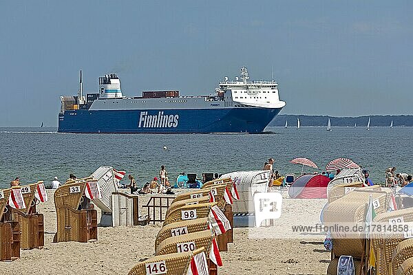 Beach chairs  Finnlines ferry  beach  Travemünde  Lübeck  Schleswig-Holstein  Germany  Europe
