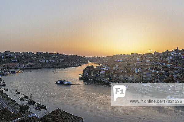 Portugal  Porto District  Vila Nova de Gaia  Douro River and surrounding city at sunset