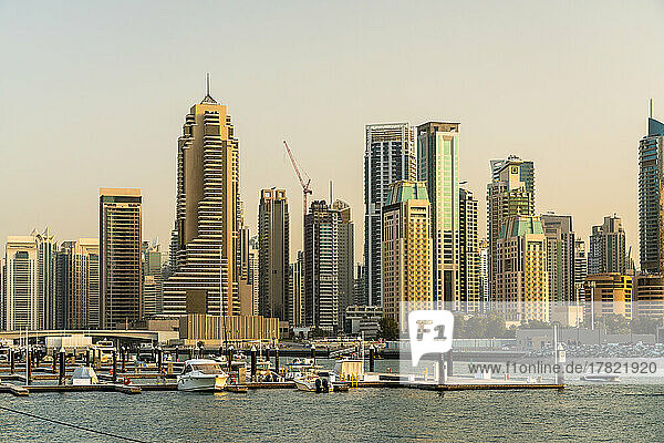 United Arab Emirates  Dubai  Dubai Marina with tall skyscrapers in background