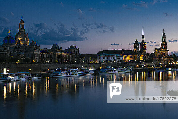 Germany  Saxony  Dresden  Old town waterfront at night