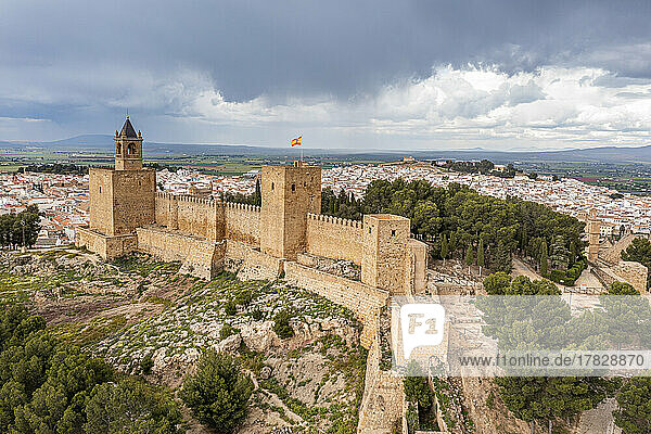 Aerial of the Antequera Castle  Antequera  Andalusia  Spain  Europe