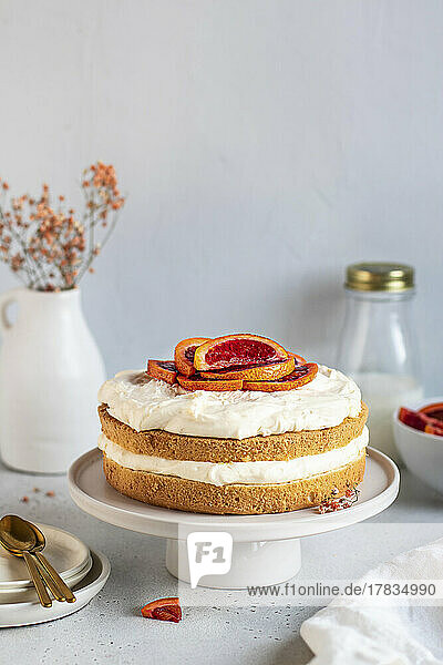Layer cake with blood oranges