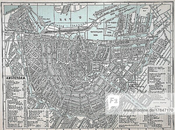 City map of Amsterdam  c. 1880  Netherlands  Holland  Historic  digitally restored reproduction of an original 19th century map  exact original date not known