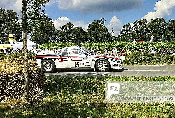 Classic historic racing car Lancia Rally 037 Martini Racing for rally group B at show race for classic cars  driver Walter Röhrl  Schloss Dyck  Jüchen  Nordhrein-Westfalen  Germany  Europe