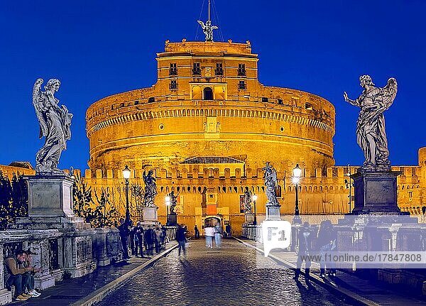 Bridge of Angels and Castel Sant'Angelo by night  Rome  Lazio  Central Italy  Italy  Europe
