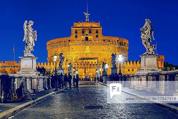 Bridge of Angels and Castel Sant'Angelo by night  Rome  Lazio  Central Italy  Italy  Europe