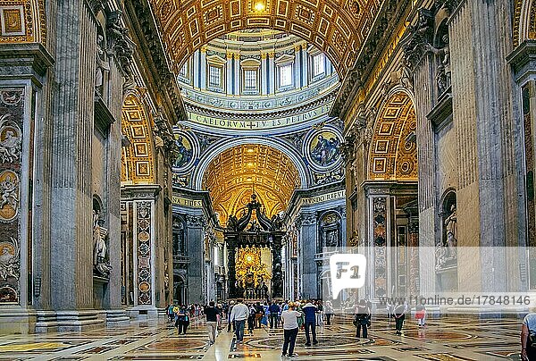 Nave with main altar in St. Peter's Basilica  Rome  Lazio  Central Italy  Italy  Europe