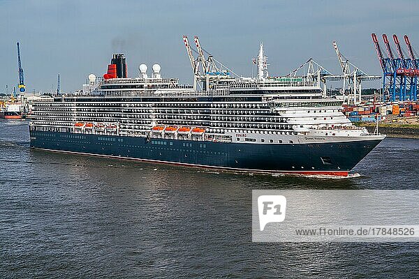Cruise ship Queen Victoria on the Elbe in the Port of Hamburg  Hamburg  Land Hamburg  Northern Germany  Germany  Europe