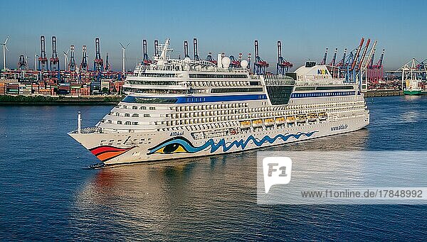 Cruise ship AidaSol on the Elbe in the Port of Hamburg  Hamburg  Land Hamburg  Northern Germany  Germany  Europe