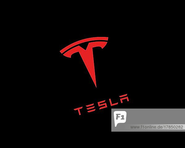 Tesla Inc. gedrehtes Logo  Schwarzer Hintergrund