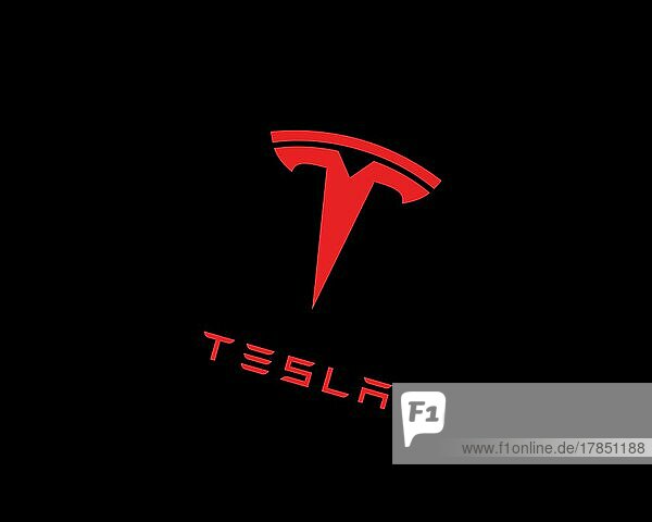 Tesla Inc. gedrehtes Logo  Schwarzer Hintergrund B