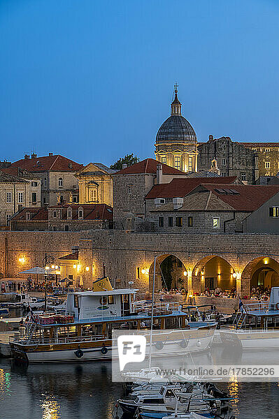 Old Town and harbour at night  UNESCO World Heritage Site  Dubrovnik  Croatia  Europe