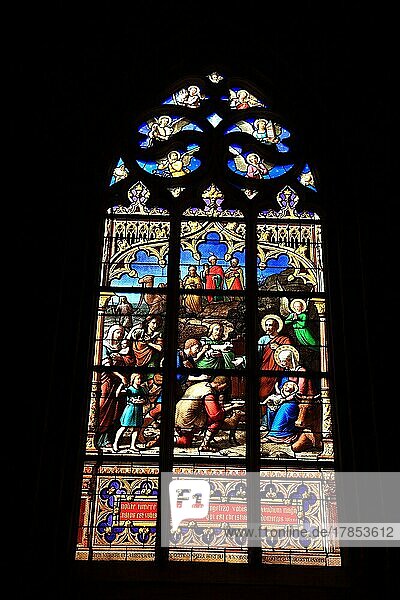 Vitre  Notre-Dame Cathedral  painted glass windows  Brittany  France  Europe