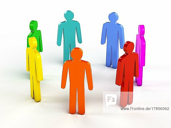 Vielfalt  Teamarbeit  soziales Netzwerk-Konzept  bunte menschliche Figuren im Kreis auf weiß