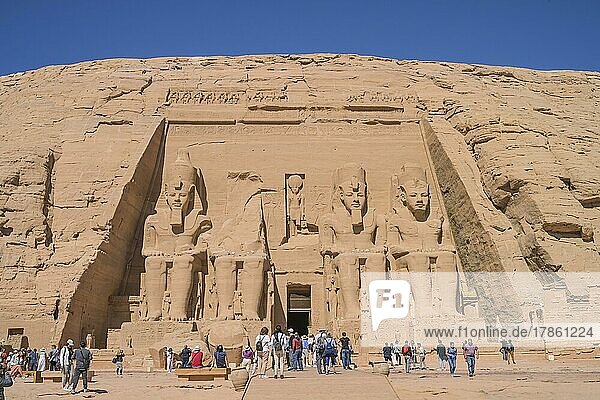 Statues Pharaoh Ramses II Rock Temple Abu Simbel  Egypt  Africa
