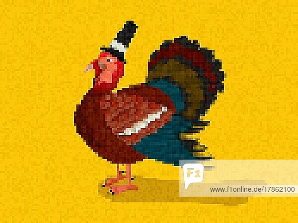Pixel Art Thanksgiving Day Truthahn  Vektor-Illustration