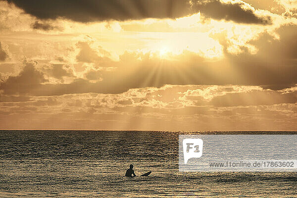 Surfer at sunset time  Maldives