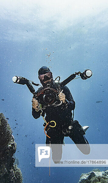 underwater photographer exploring the tropical waters around Koh Tao