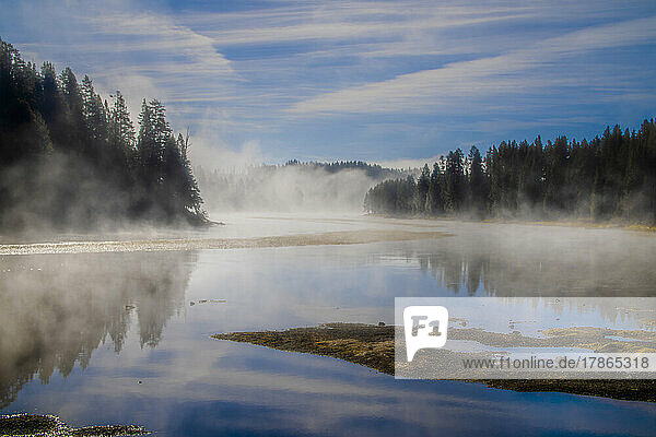 Yellowstone National Park under fog