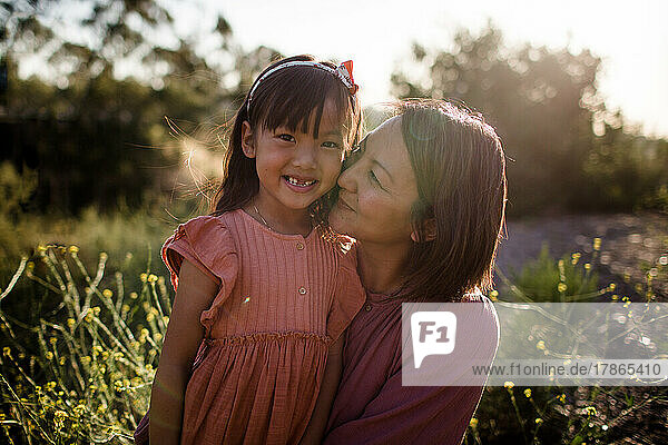 Sunflare Portrait of Mom & Daughter at Sunset in San Diego