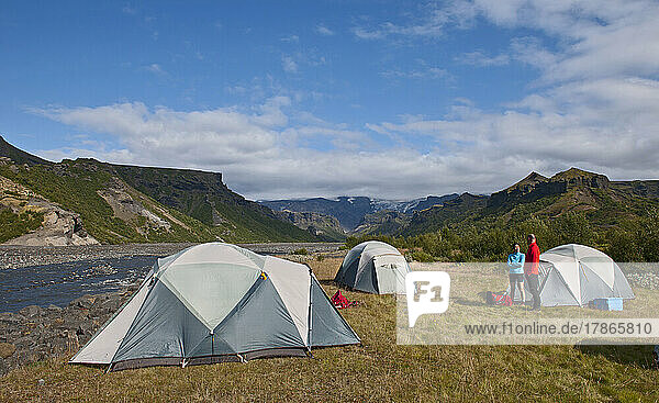 camping in the Thorsmork valley in Iceland