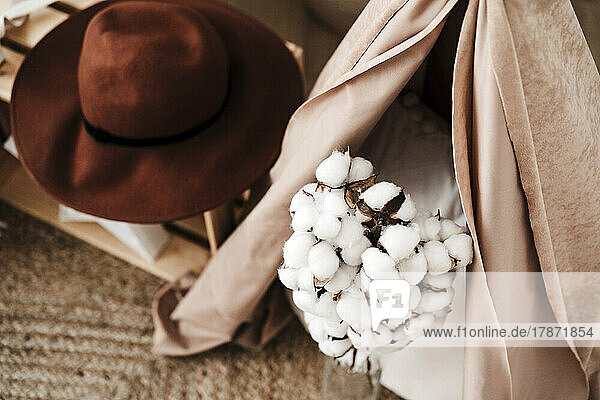 Brown hat and cotton decoration at home