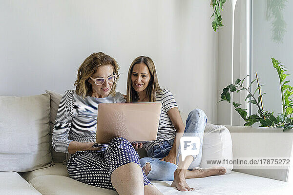 Mature women using laptop working at home