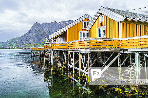 Norway  Nordland  Reine  Stilt houses of fishing village on Moskenesoya island