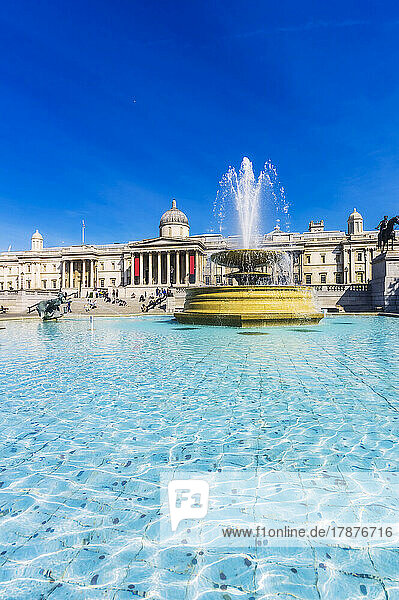 UK  England  London  Fountain at Trafalgar Square with National Gallery in background