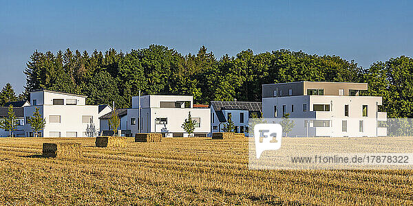Germany  Baden-Wurttemberg  Ulm  Modern suburban houses with field in foreground